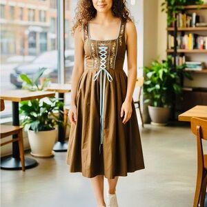 Chic Brown Midi Dress with Embroidery